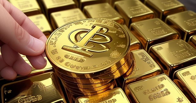 โลโก้ของ SPDR Gold Shares ที่มีพื้นหลังทองคำ