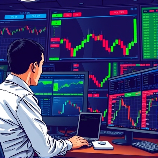 นักเทรดกำลังวิเคราะห์กราฟ Forex ด้วยตัวชี้วัดสภาพคล่อง
