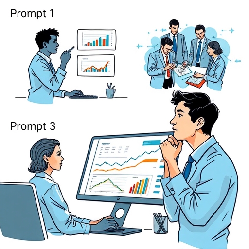 หน้าจอดิจิตอลที่แสดงข้อมูลการลงทุน พร้อมนักวิเคราะห์ที่กำลังพิจารณา
