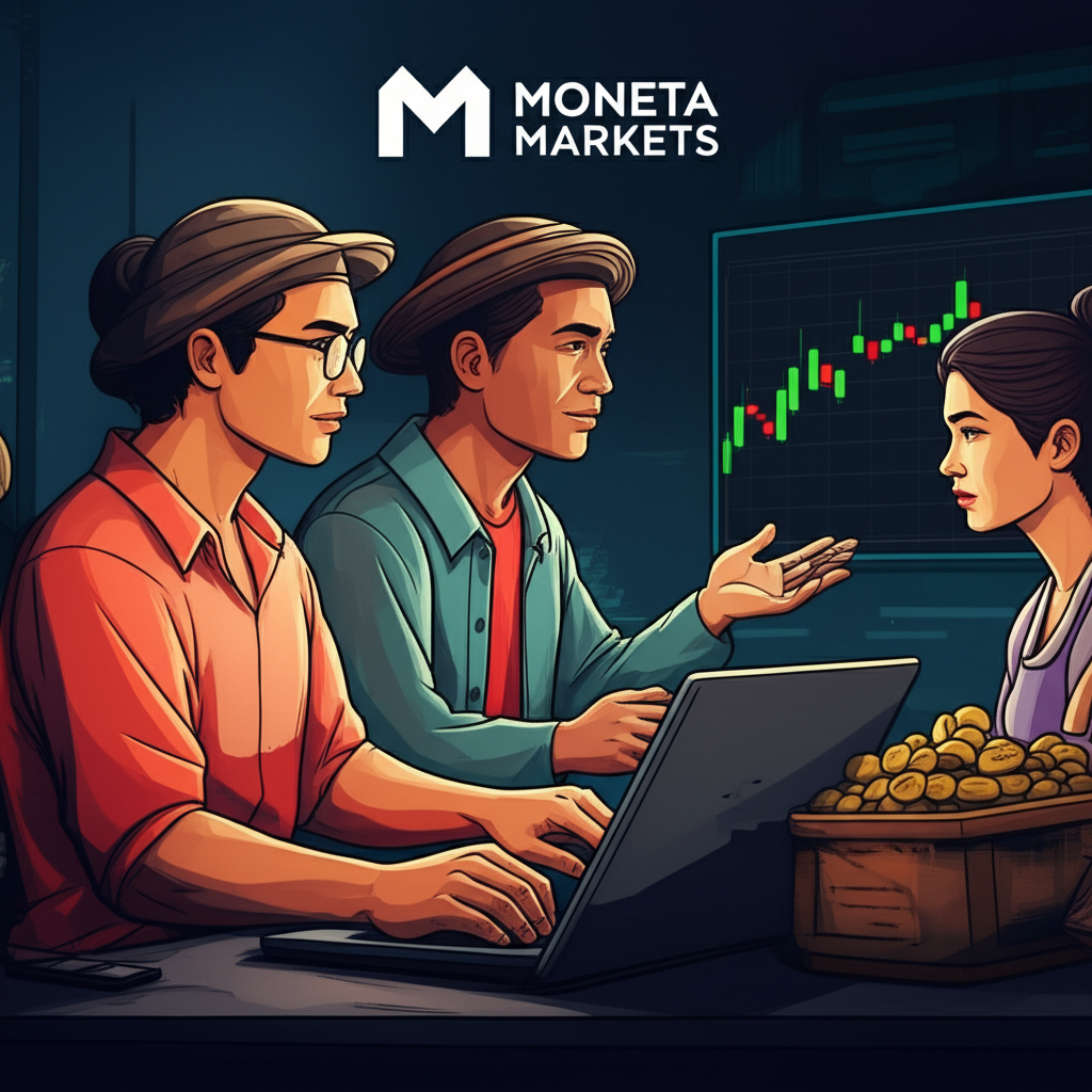 นักเทรดชาวไทยกับเทรนด์ตลาด Forex ปี 2025 พร้อมโลโก้ Moneta Markets และการเติบโตของตลาดดิจิทัล
