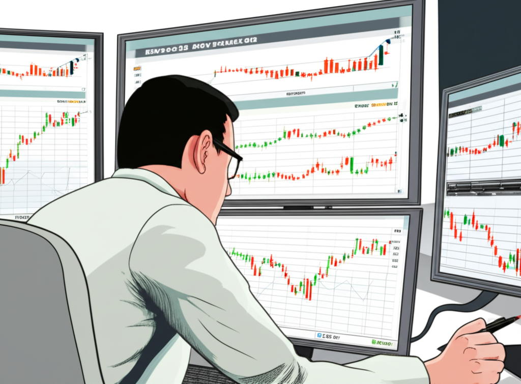 illustration of a trader analyzing price movements