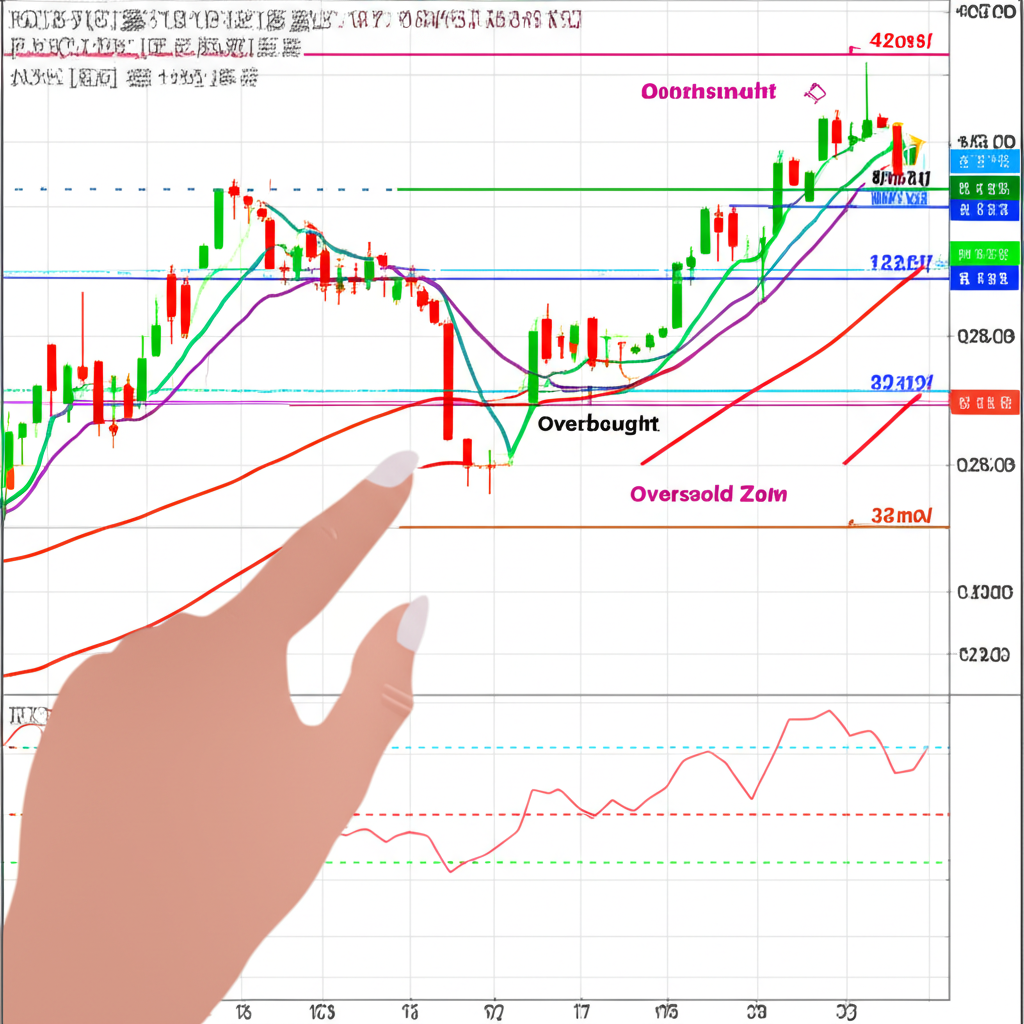 มือชี้ไปที่กราฟแสดงโซน overbought และ oversold ของ RSI บ่งบอกถึงการตัดสินใจลงทุนอย่างมีเหตุผล