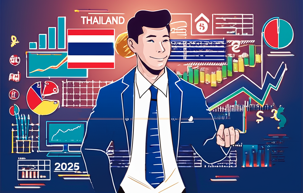 นักเทรดชาวไทยกำลังวิเคราะห์ตลาดฟอเร็กซ์ด้วยกราฟและสัญลักษณ์สกุลเงิน ปี 2025