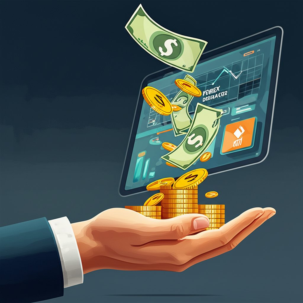 ภาพแสดงเงินไหลจากโบรกเกอร์ Forex ไปยังมือของนักเทรด สื่อถึงระบบเงินคืนจากการเทรดหรือ cashback