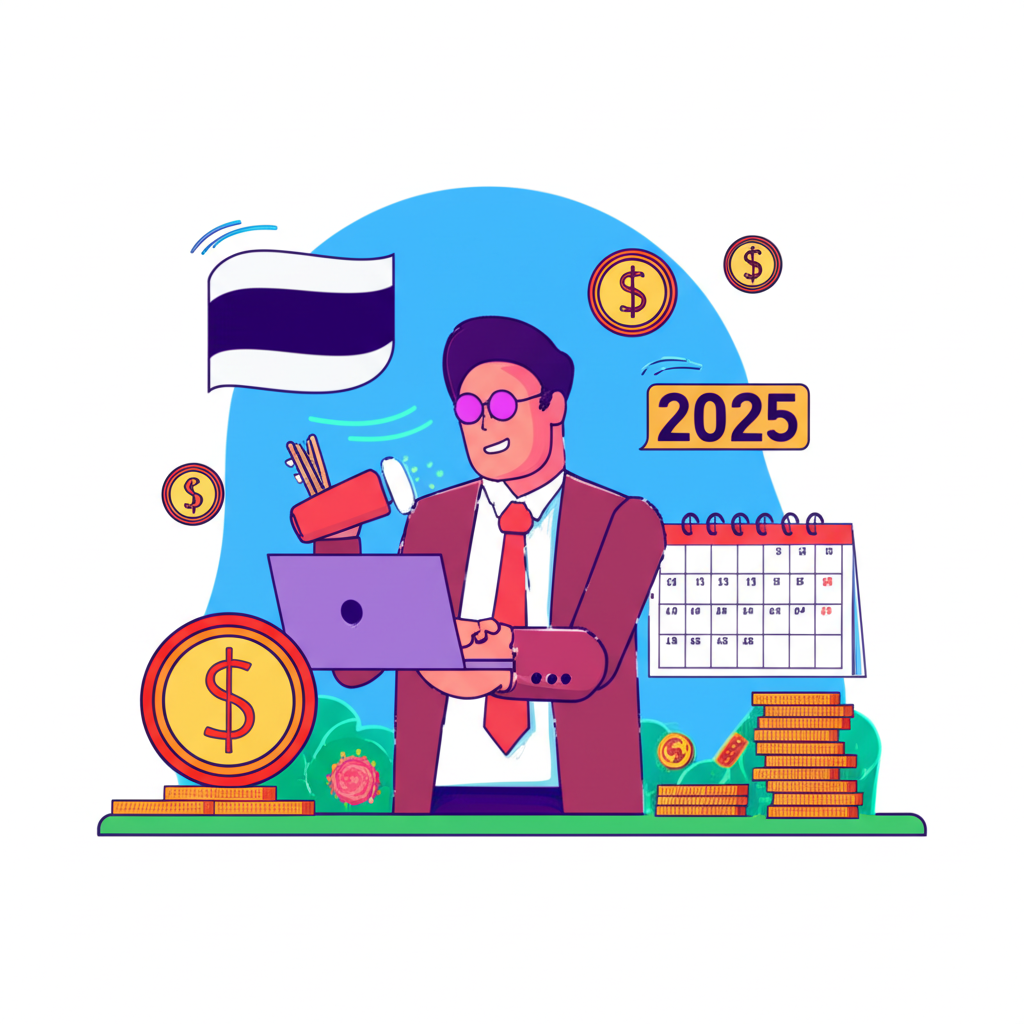 นักลงทุนชาวไทยกำลังเทรด Forex อย่างมั่นใจ พร้อมสัญลักษณ์ความปลอดภัยของเงินทุน และปฏิทินปี 2025
