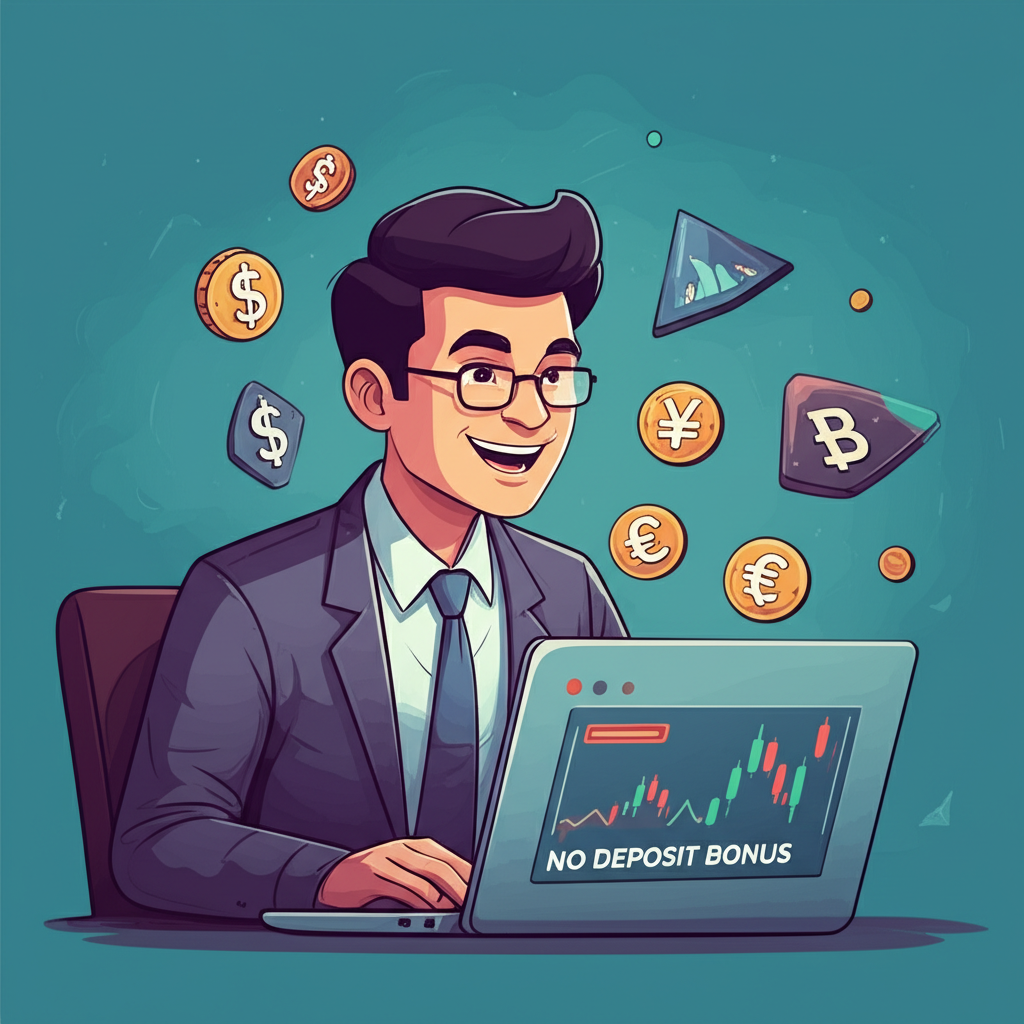 เทรดเดอร์ชาวไทยกำลังยิ้มขณะมองกราฟ Forex บนโน้ตบุ๊ก รายล้อมด้วยสัญลักษณ์สกุลเงินลอยอยู่ในอากาศ และข้อความ 'โบนัสไม่ต้องฝาก'