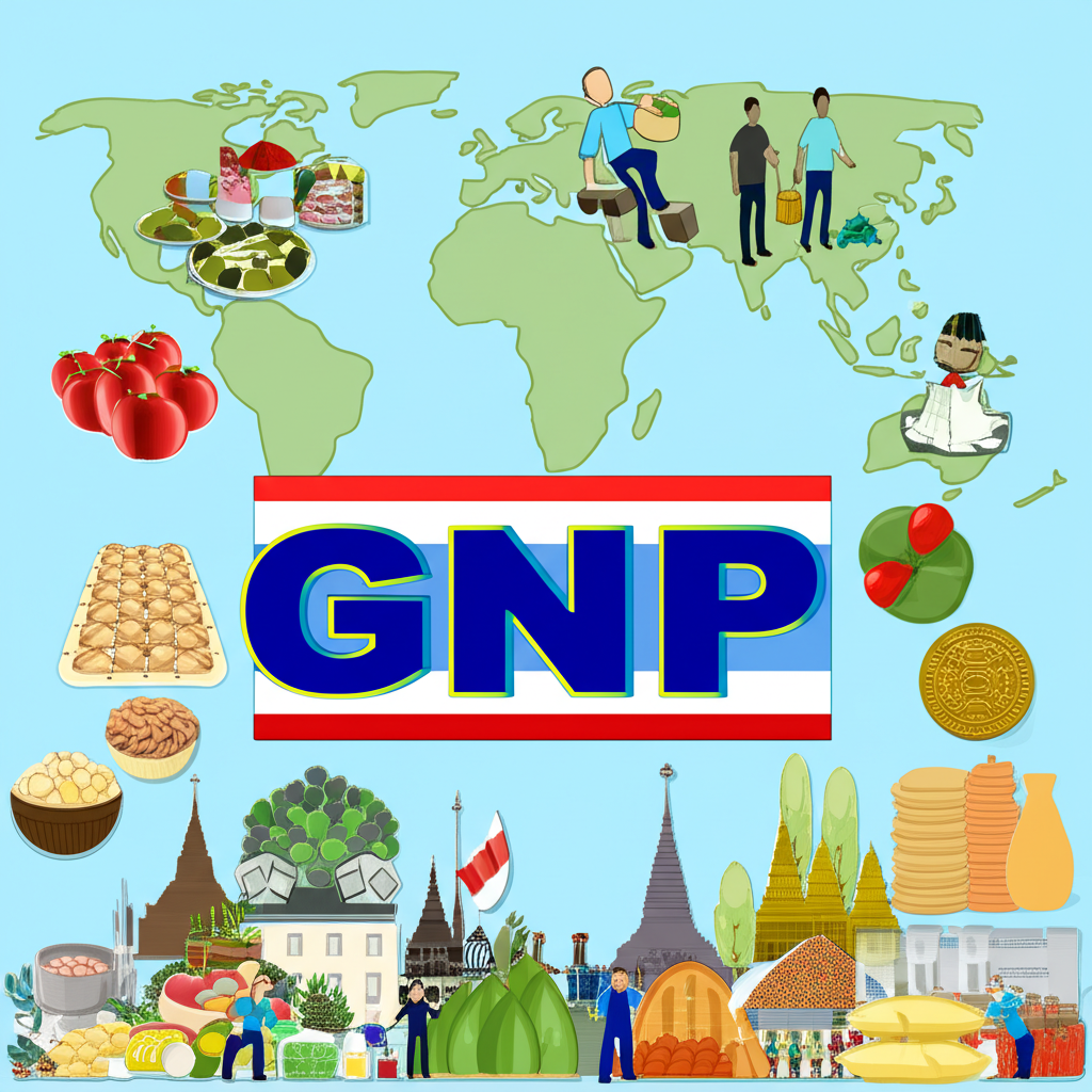 ภาพประกอบประชาชนและบริษัทไทยที่ผลิตสินค้าทั่วโลก สะท้อนบทบาทต่อ GNP ของประเทศ