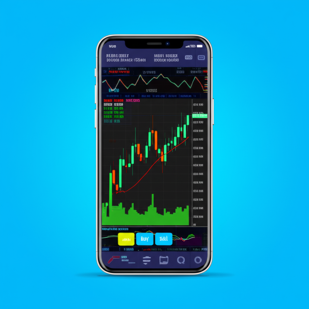หน้าจอแอปเทรด Forex บนสมาร์ทโฟน แสดงกราฟราคาและคำสั่งซื้อขายแบบเรียลไทม์