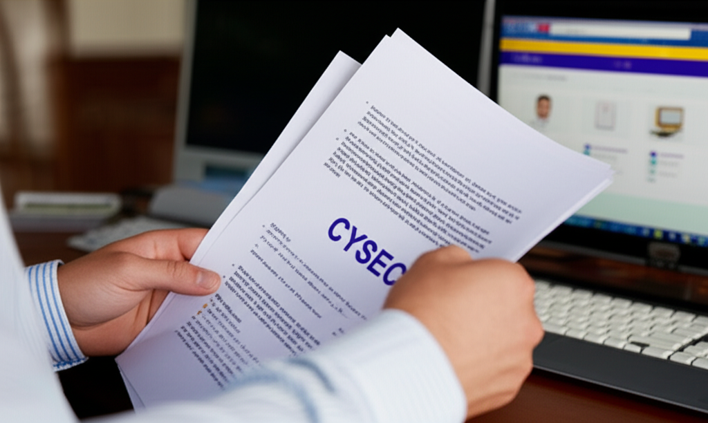 นักเทรดกำลังตรวจสอบใบอนุญาตโบรกเกอร์ CySEC บนเว็บไซต์อย่างตั้งใจ