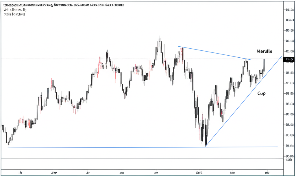 Cup and Handle chart illustration แสดงรูปแบบกราฟราคาที่มีลักษณะถ้วยและหูจับ
