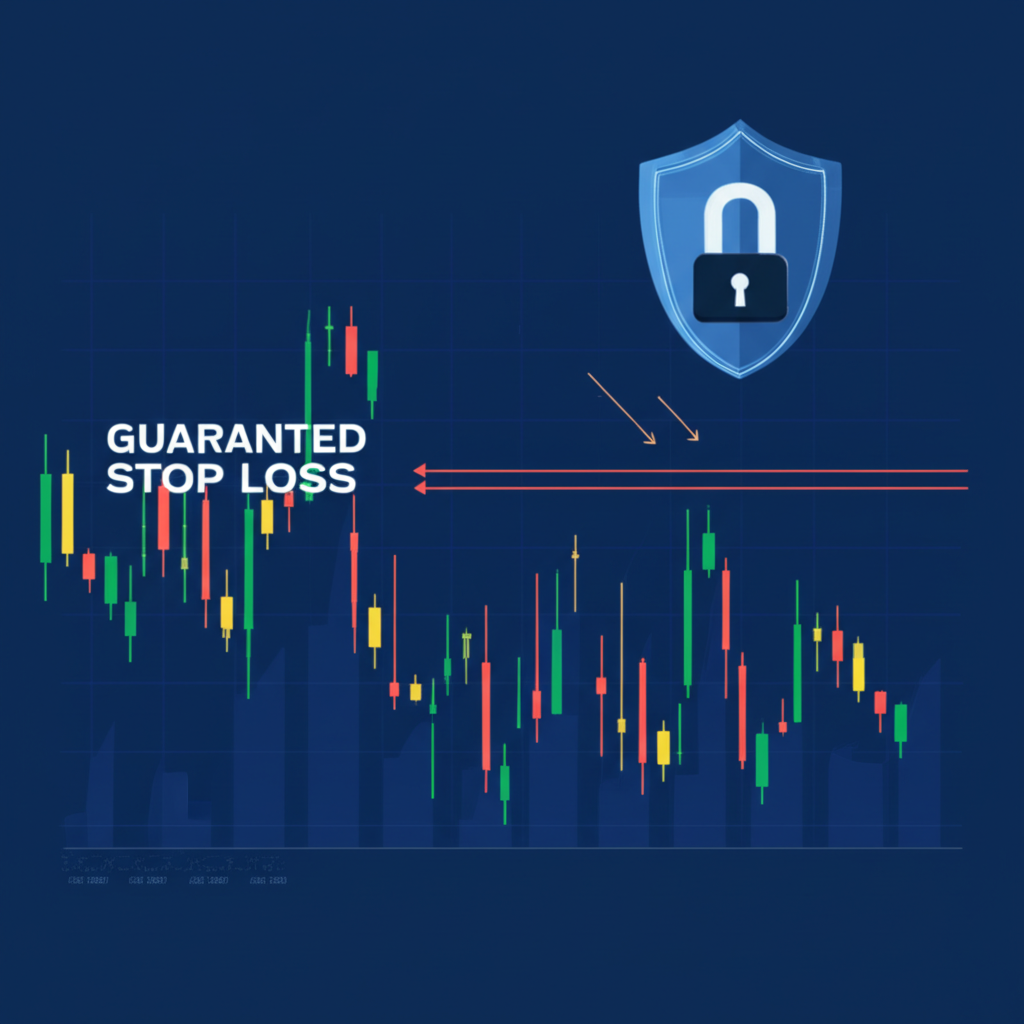 ภาพประกอบการเทรดฟอเร็กซ์ที่มีการใช้ Guaranteed Stop Loss เพื่อป้องกันความเสี่ยงจากความผันผวน