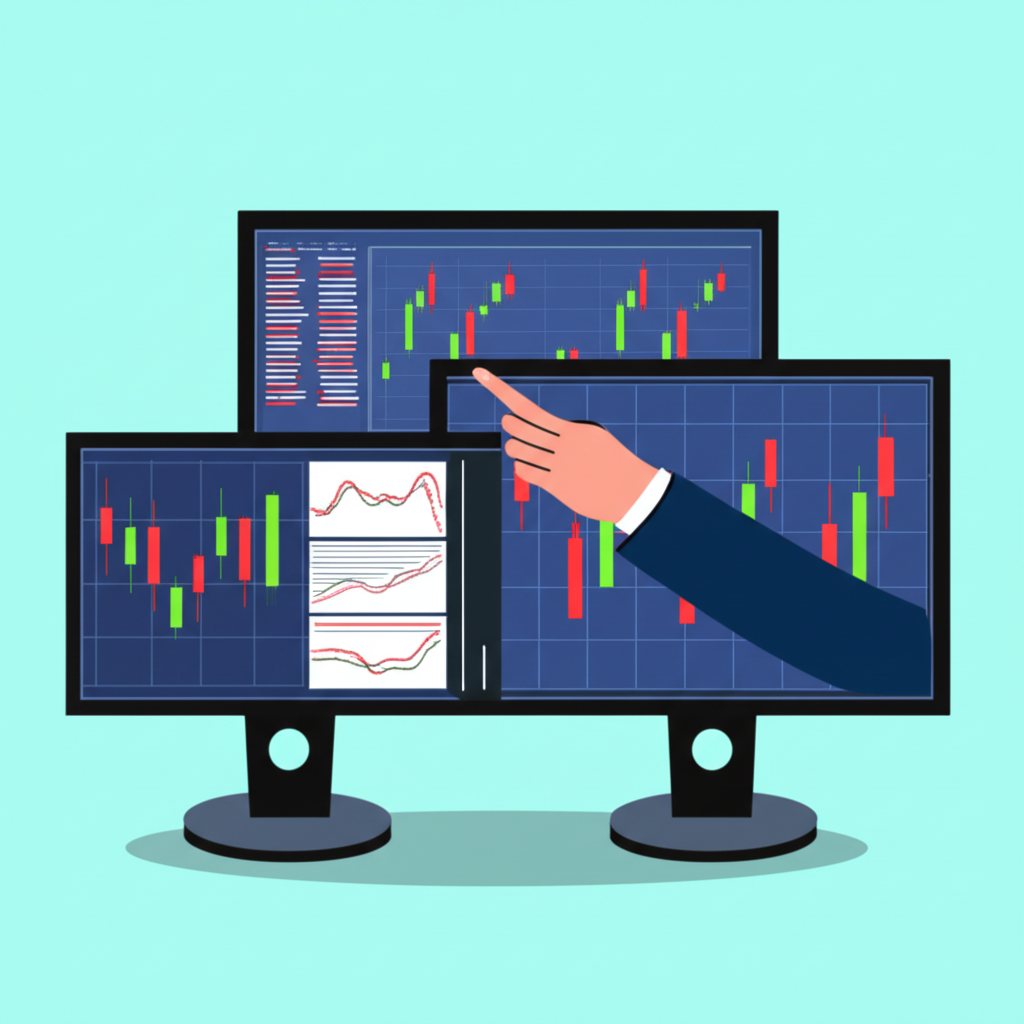 illustration various forex chart types candlestick line bar charts displayed on screens a trader selecting a chart type