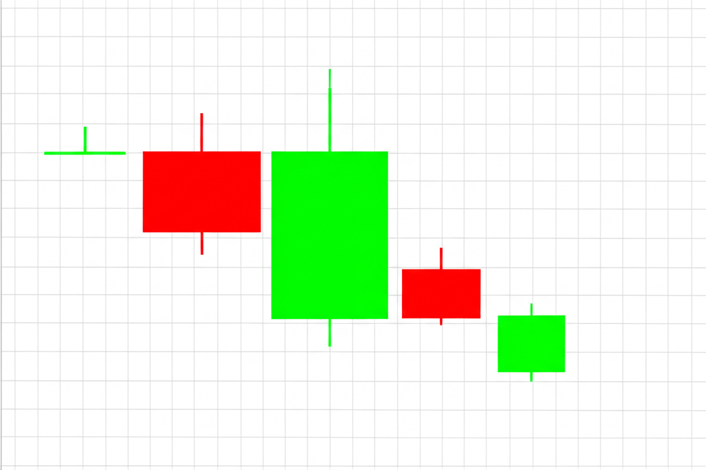 Candlestick chart with small red followed by large green engulfing pattern
