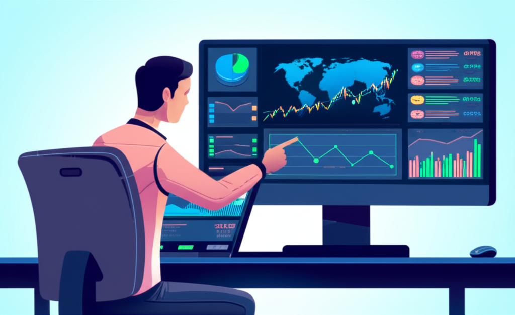 Thai trader confidently trading forex on computer with currency charts