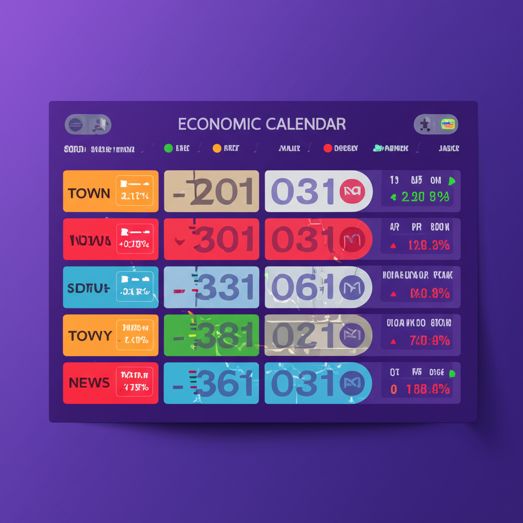 Digital economic calendar interface with color-coded news importance