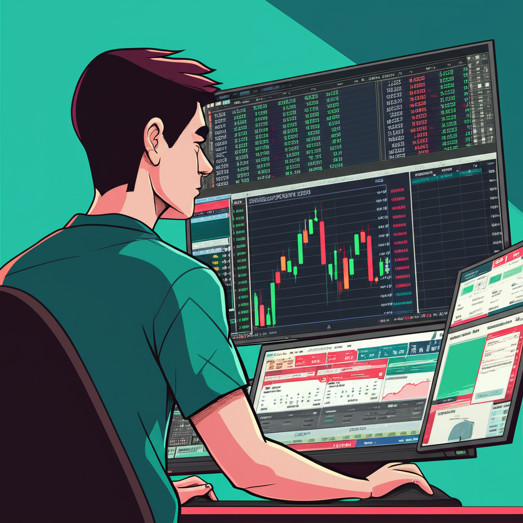 ภาพประกอบนักเทรดชาวไทยกำลังใช้แพลตฟอร์ม Finviz Forex วิเคราะห์ข้อมูลตลาดบนหน้าจอพร้อมกราฟและคู่สกุลเงิน