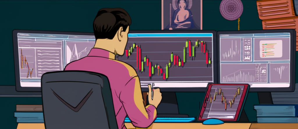 ภาพประกอบนักเทรดชาวไทยตัดสินใจเทรดโดยใช้รูปแบบกราฟและเครื่องมือจัดการความเสี่ยง