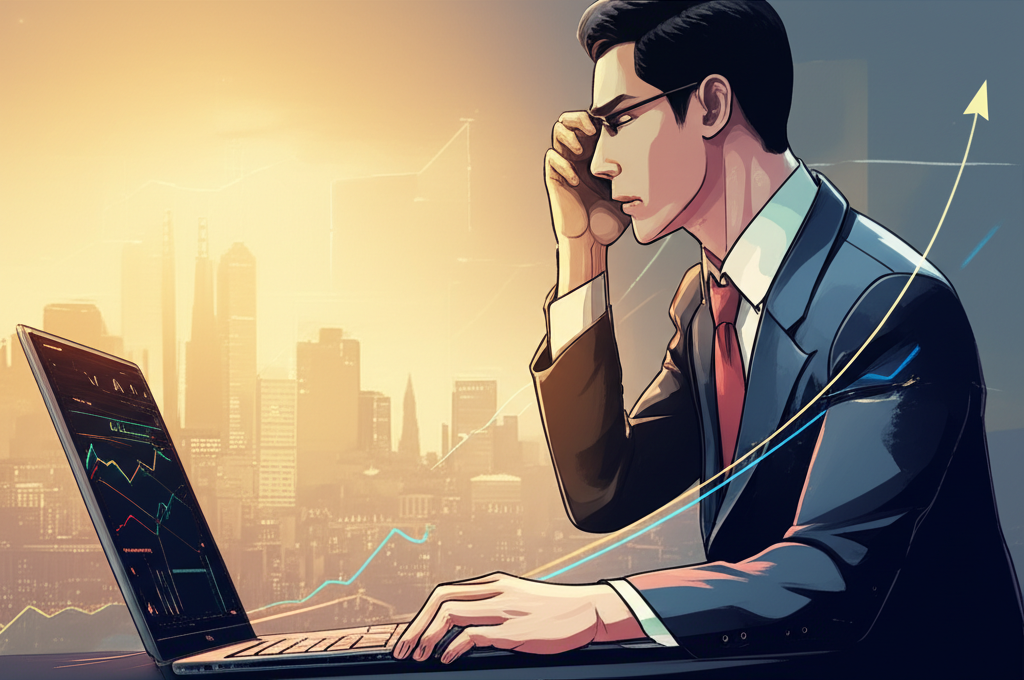 Illustration Thai trader confidently analyzing forex charts on laptop cityscape background growth future success