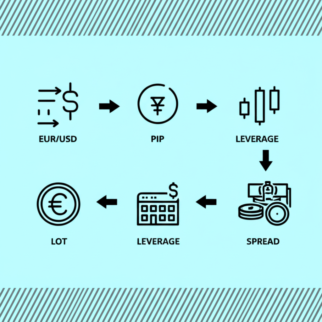 ภาพประกอบพื้นฐาน Forex: คู่เงิน EUR/USD, Pip, Lot, เลเวอเรจ, สเปรด และสัญลักษณ์การซื้อขายระดับโลก