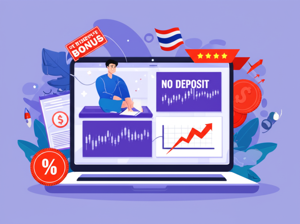 Thai trader analyzing Forex charts with No Deposit Bonus