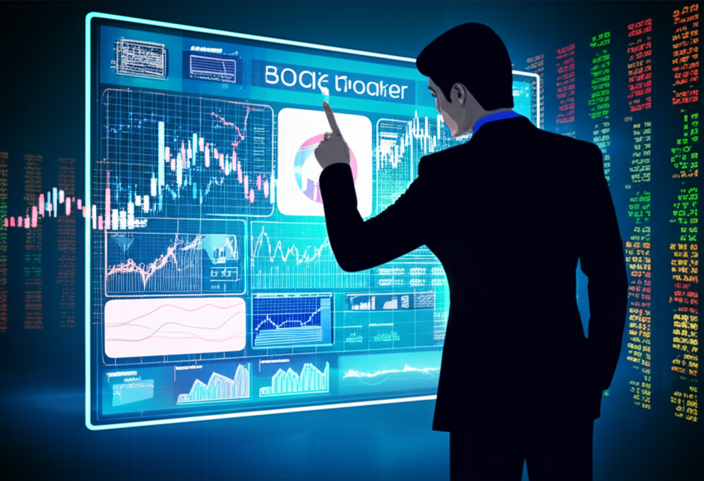 illustration of a Thai investor navigating a complex global financial market on a digital screen searching for a reliable forex broker