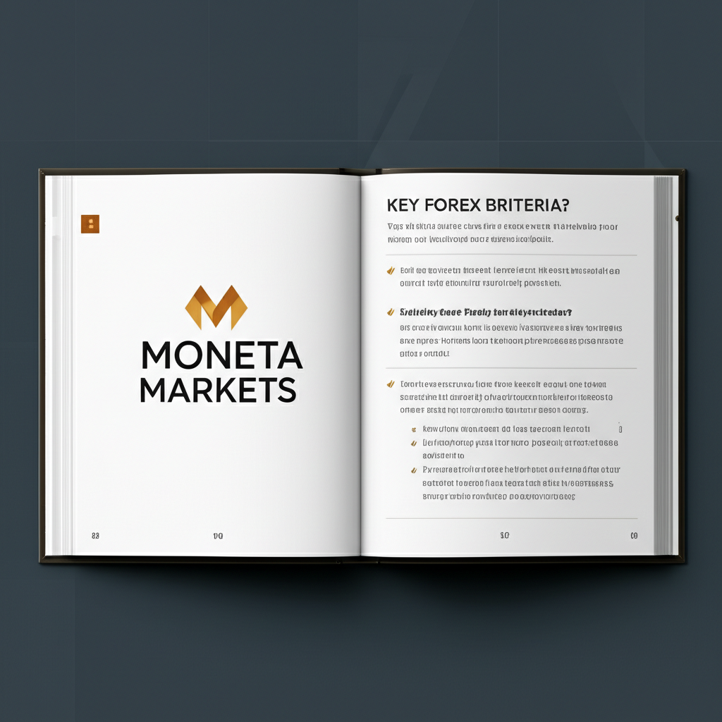 Illustration of a guide book highlighting top Forex brokers Moneta Markets and essential safety criteria