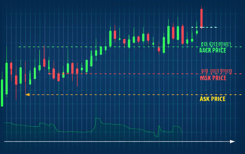 กราฟราคาเสนอซื้อและเสนอขายที่แสดงต้นทุนค่าสเปรด Forex สำหรับเทรดเดอร์