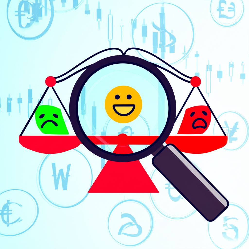 illustration market sentiment scale balancing bullish bearish emotions currency pairs magnifying glass psychology