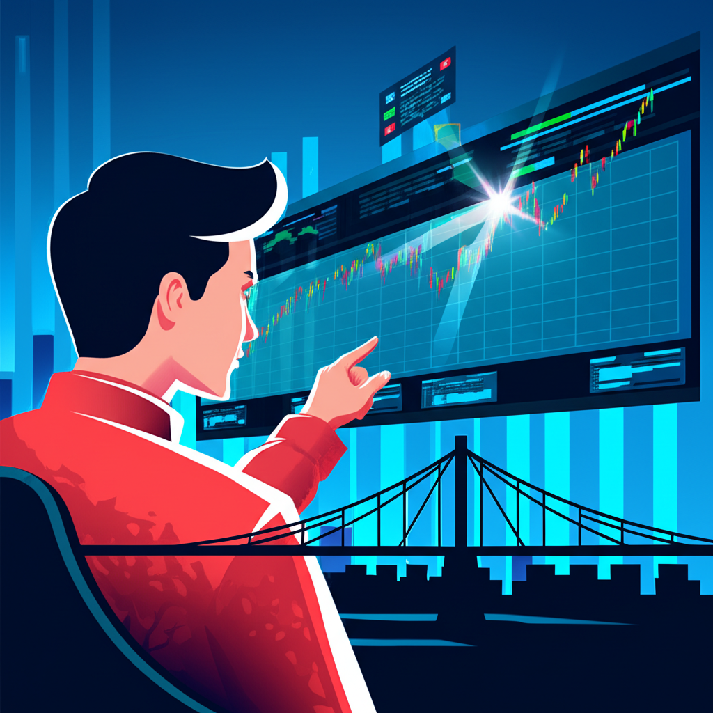 ภาพประกอบนักลงทุนไทยกำลังดูกราฟตลาด Forex ระดับโลก โดยมีสะพานเชื่อมโยงกับโบรกเกอร์ที่น่าเชื่อถือ