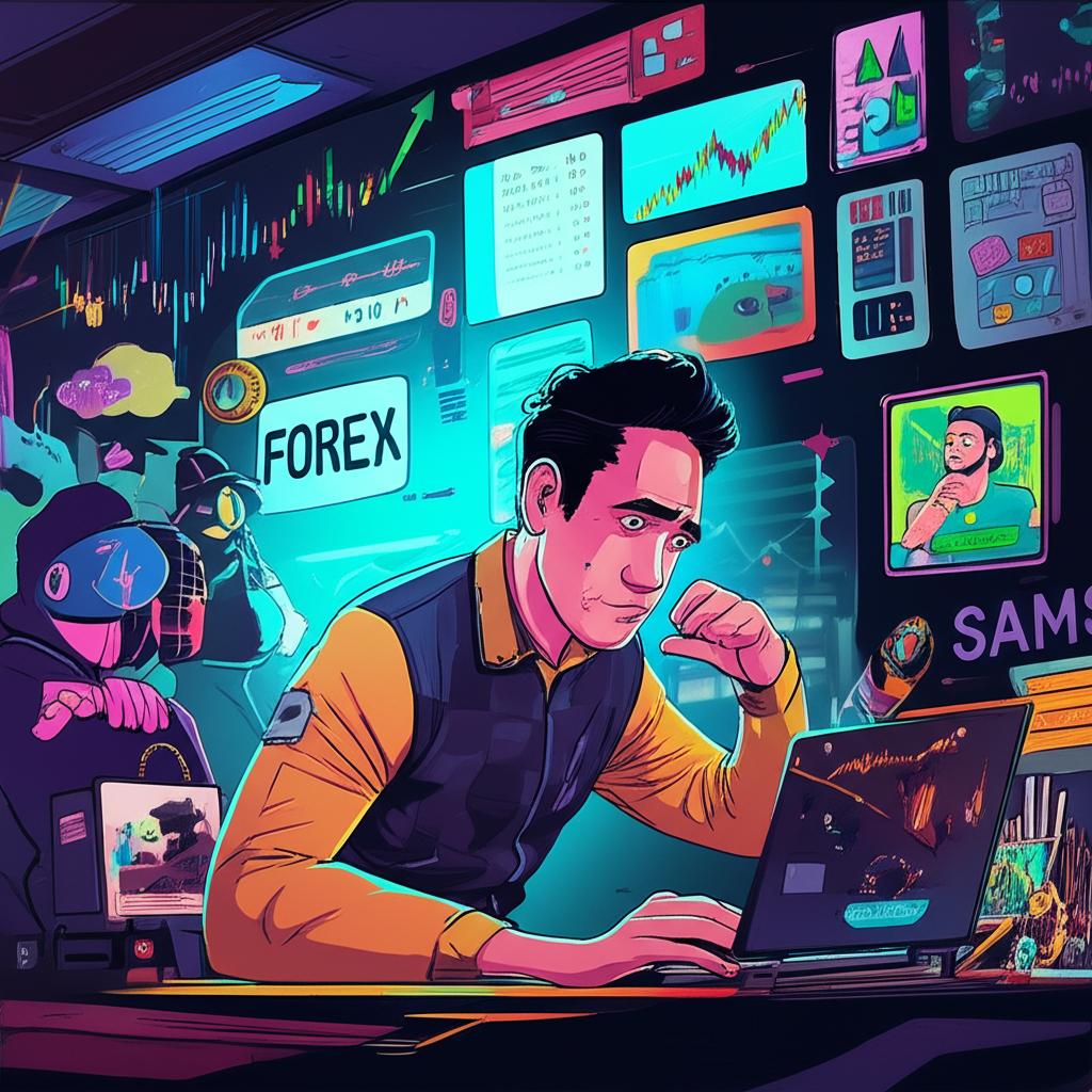 ภาพประกอบนักเทรดชาวไทยในตลาด Forex ปี 2025 ที่เต็มไปด้วยโอกาสและความเสี่ยง เช่น การหลอกลวงและแพลตฟอร์มที่ไม่มั่นคง