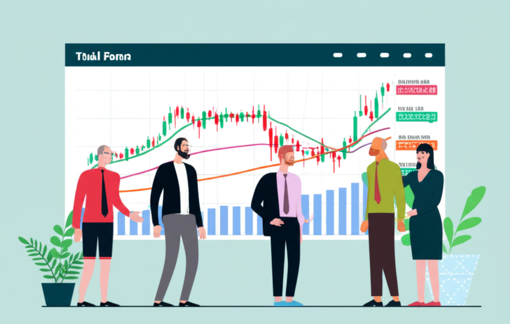 illustration a diverse group of Thai investors looking at a global financial market chart a trusted forex broker as a financial partner