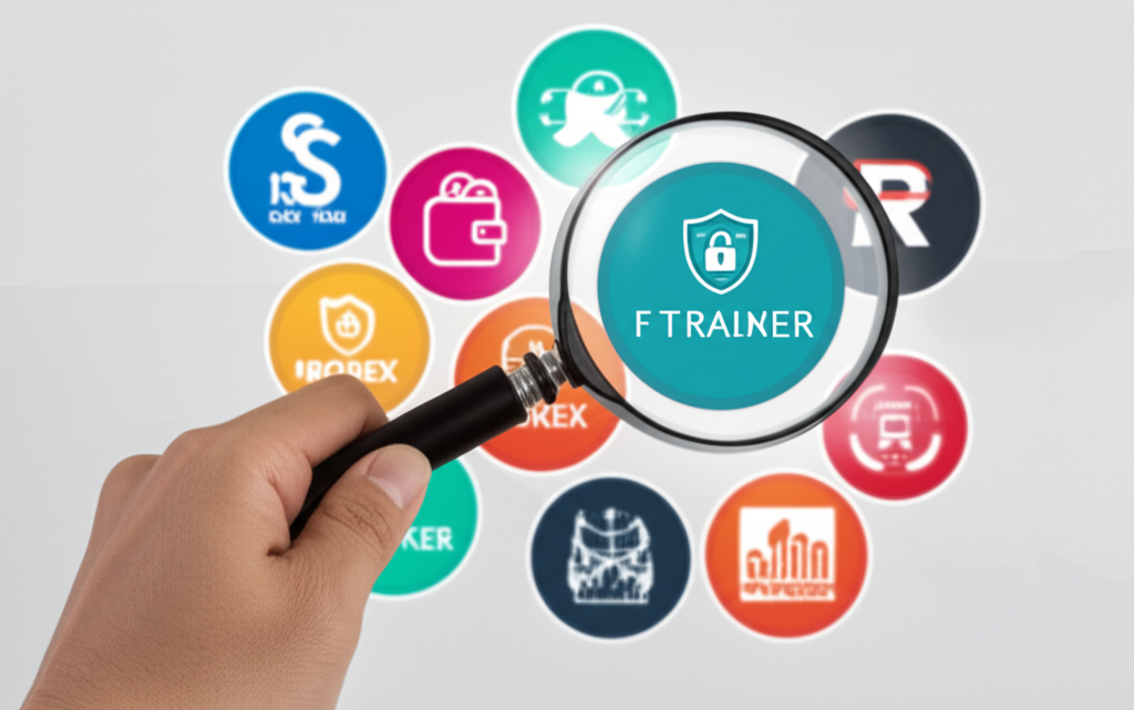 illustration a person carefully selecting from various forex broker icons with magnifying glass emphasizing safety regulation and fast withdrawal for Thai traders in 2025