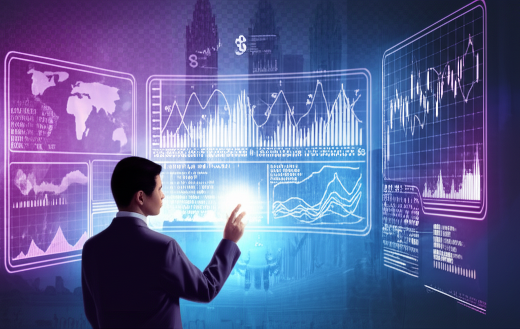Thai investor studying global forex market illustration