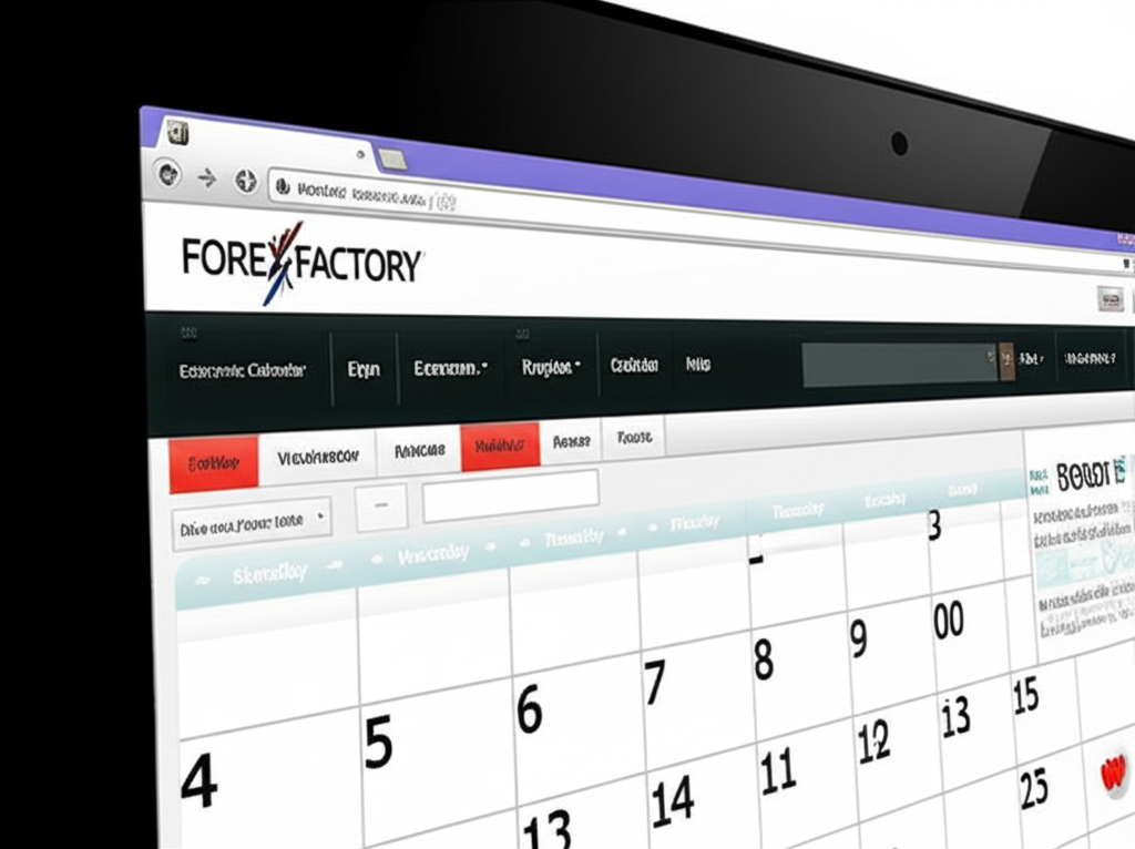 Screen showing Forex Factory economic calendar, forum, market, and tools sections