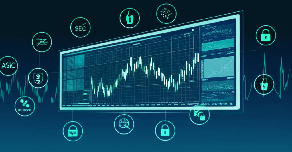 Illustration of secure and reliable forex trading with various technical tools and global regulations