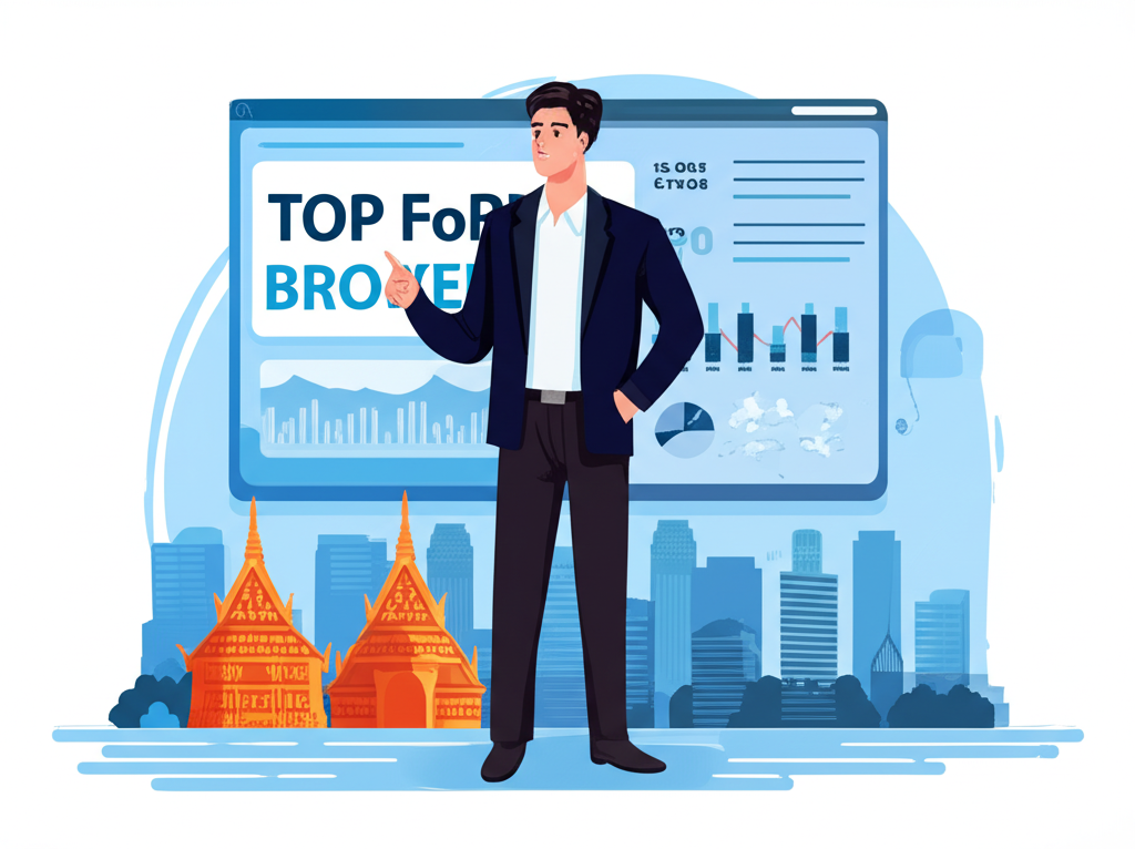 Illustration of a Thai trader confidently choosing a top forex broker for success in 2025