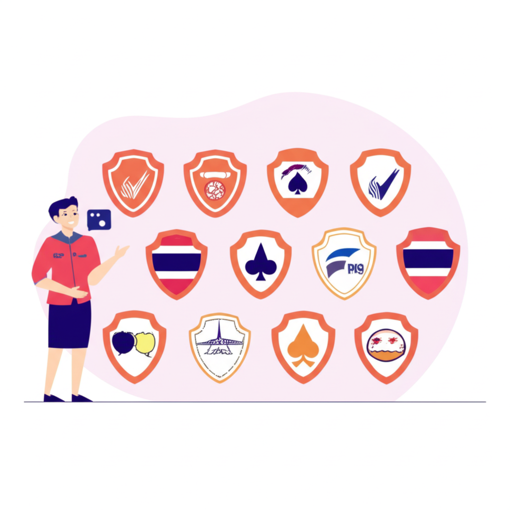 Illustration of a Thai person choosing from various forex broker icons with strong regulatory shields and supportive customer service