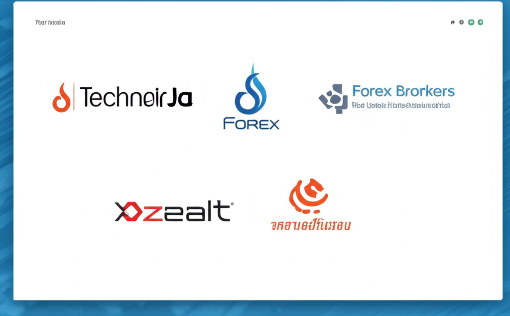 Illustration of five top-ranked forex brokers with their logos presented on a screen for Thai traders