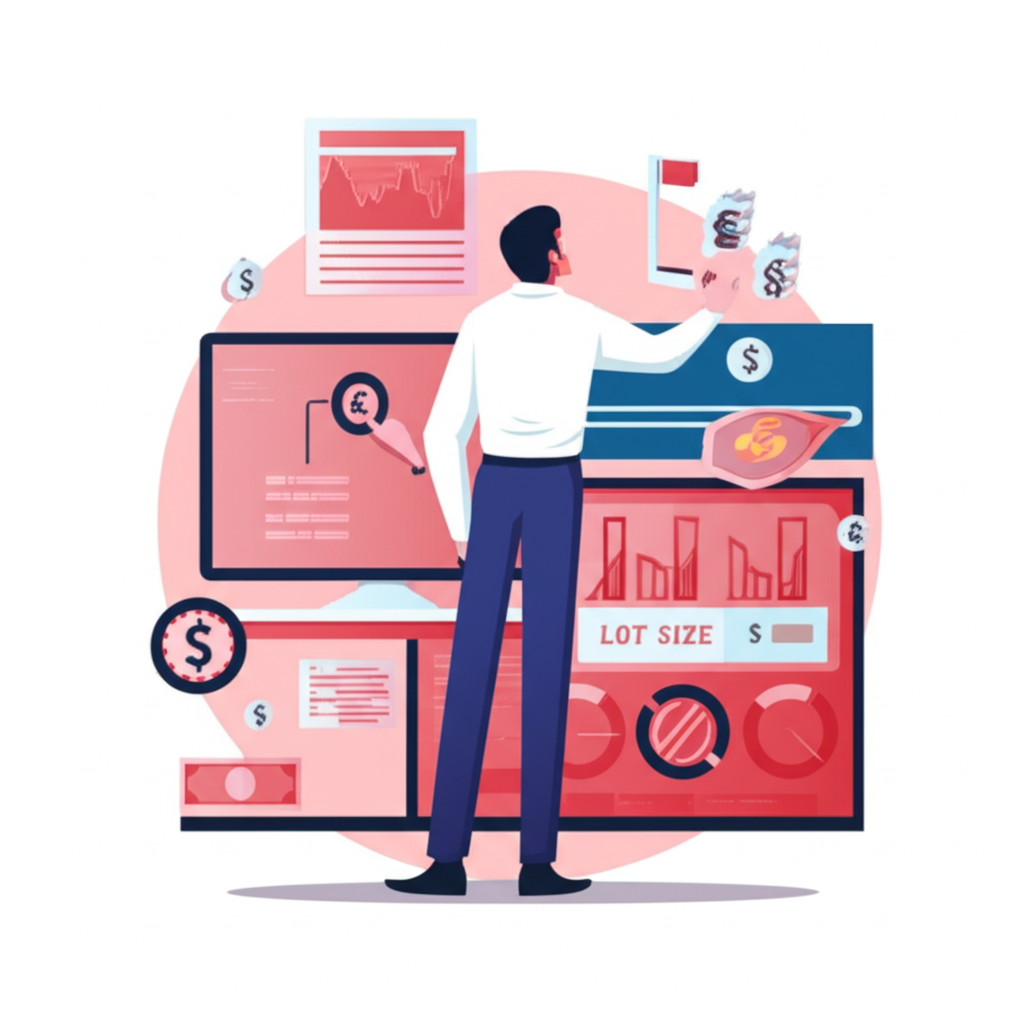 illustration of a person confidently managing risk in forex trading with lot size concept