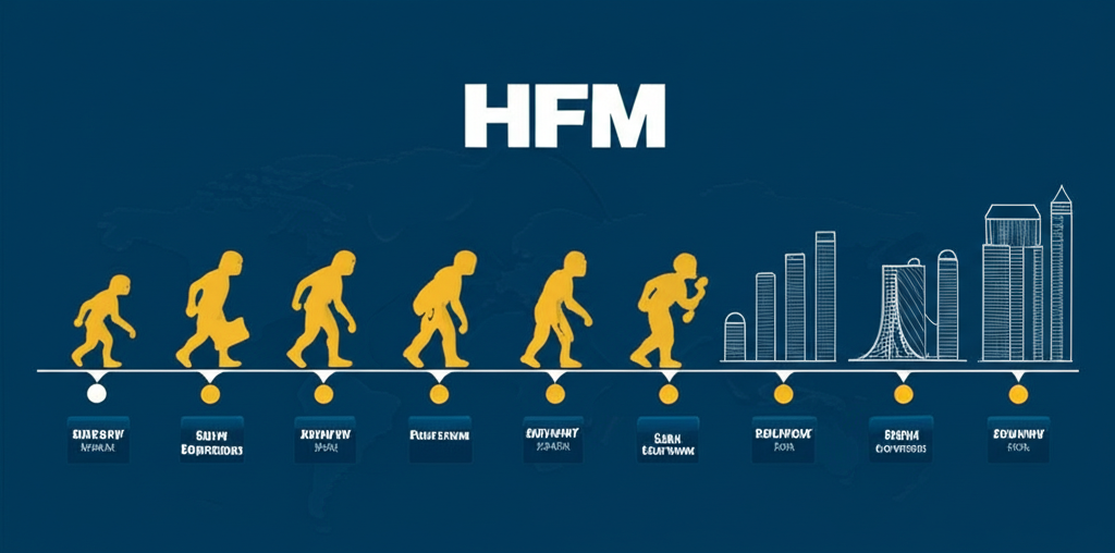 ภาพประกอบการวิวัฒนาการจาก HotForex สู่ HFM พร้อมไทม์ไลน์และการขยายตัวระดับโลก