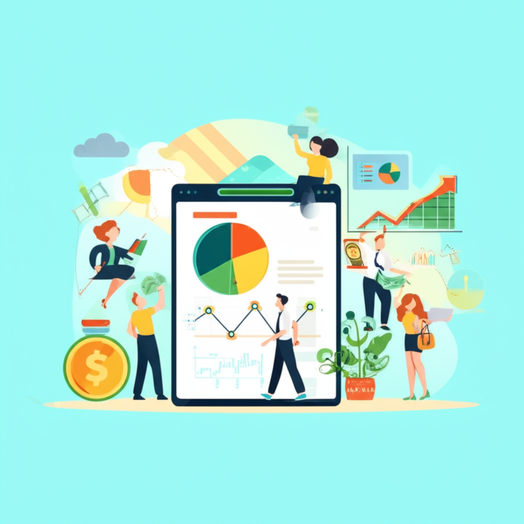 Illustration of people managing money confidently amidst economic uncertainty achieving financial goals and freedom