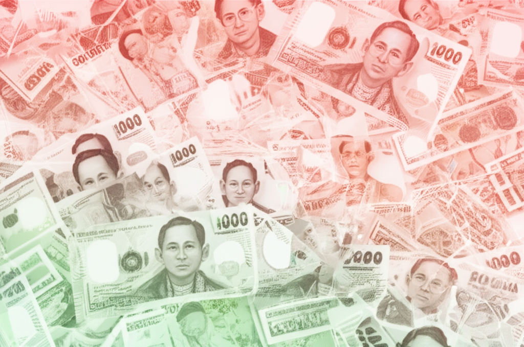 ภาพประกอบการค้าขายและการเงินระดับโลกที่เชื่อมโยงเศรษฐกิจด้วยเงินบาทและสกุลเงินอื่นๆ