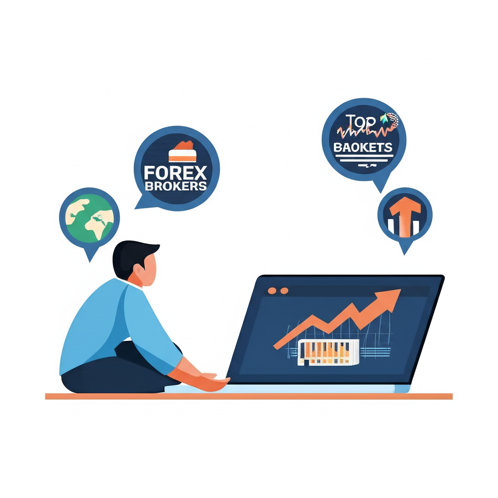 ภาพประกอบคู่มือการเทรด พร้อมไอคอนโบรกเกอร์ Forex ชั้นนำ TradingView และแนวโน้มตลาด