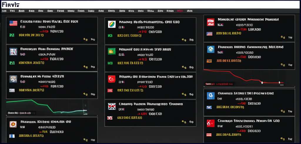 Illustration of Finviz Forex interface displaying currency pairs, news feeds, and small chart previews in a structured layout