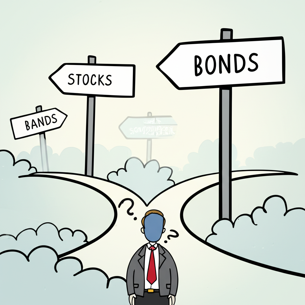 ภาพประกอบนักลงทุนสับสนกำลังมองเส้นทางลงทุนต่างๆ บางเส้นทางชัดเจน บางเส้นทางปกคลุมด้วยหมอก