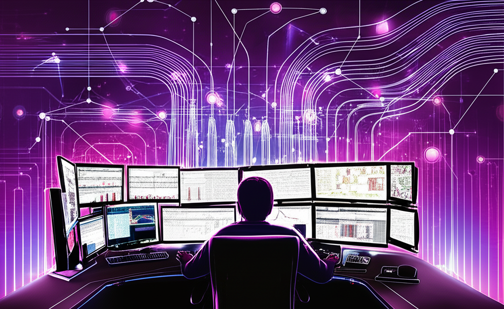 Global network of financial news sources connecting to trader's desk