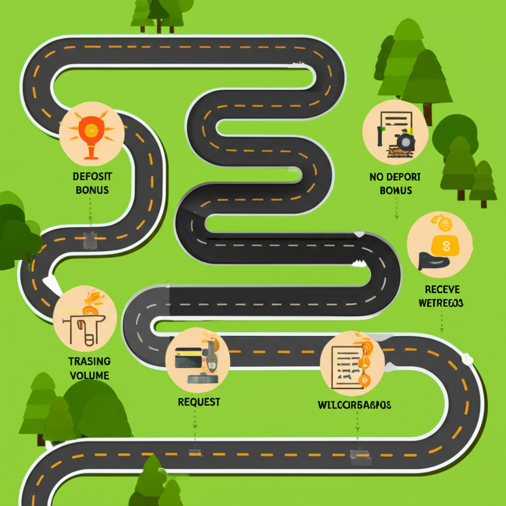 Roadmap illustration showing paths for different forex bonus types and withdrawal steps