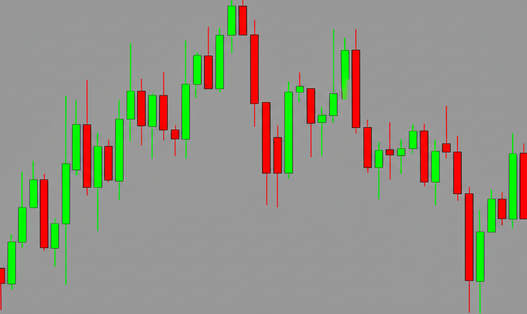 illustration a detailed candlestick chart showing green and red candles with wicks market sentiment analysis