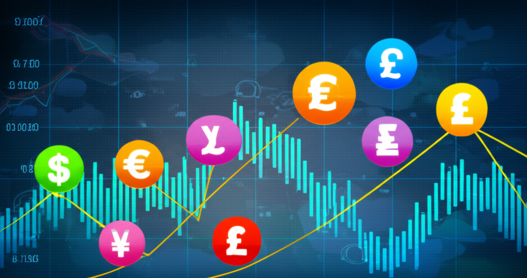 illustration of global currencies exchanging on a digital chart with profit graphs and financial data