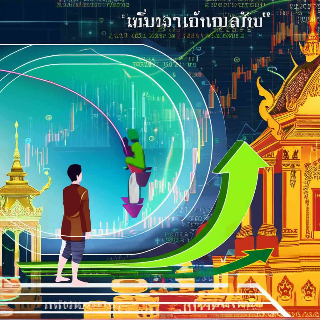 ภาพประกอบนักเทรดชาวไทยที่กำลังนำทางในตลาดการเงินที่ซับซ้อน มีสัญลักษณ์การเติบโตของเงินและความปลอดภัย สะท้อนการซื้อขายฟอเร็กซ์อย่างมั่นคง